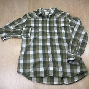 Urban Pipeline Mens Large Olive Green Plaid Button Up Shirt 100% Cotton Casual